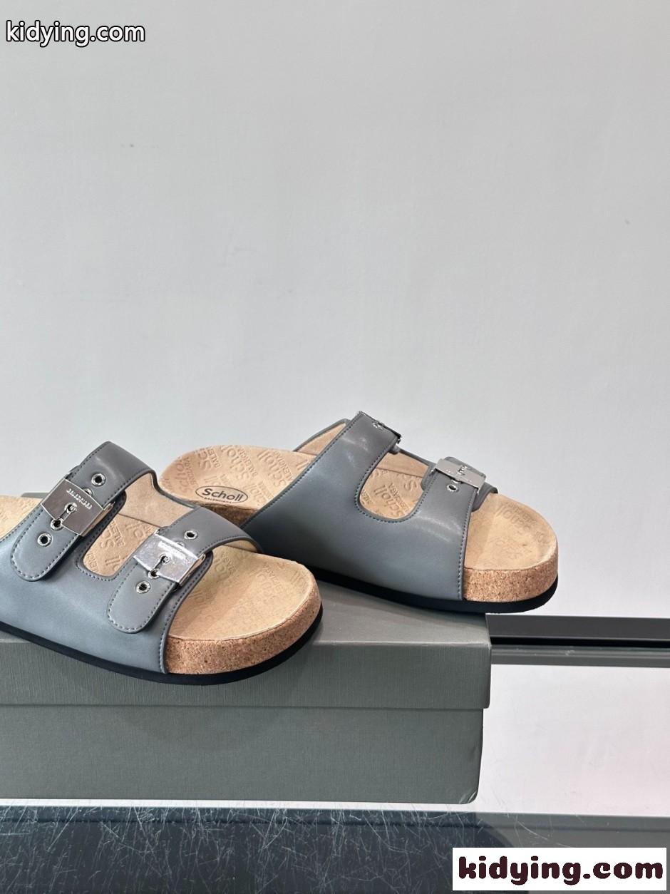 BALENCIAGA × Scholl バレンシアガ サンダル コピー スライドサンダル グレー-3