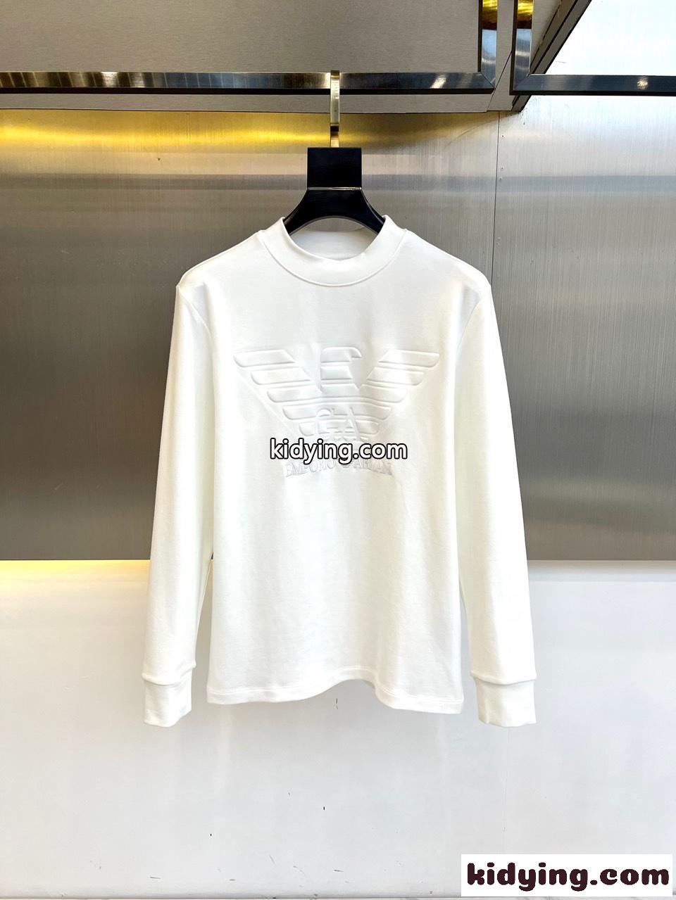 カジュアル クルーネック ロゴ アルマーニ Tシャツ コピー 長袖Tシャツ ホワイト-0