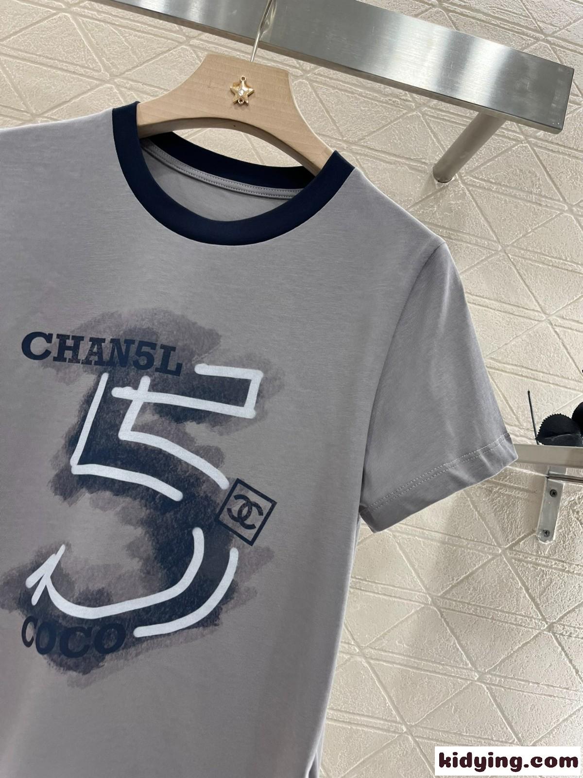 カジュアル プリント コットン 半袖Tシャツ シャネル Tシャツ コピー クルーネック-3