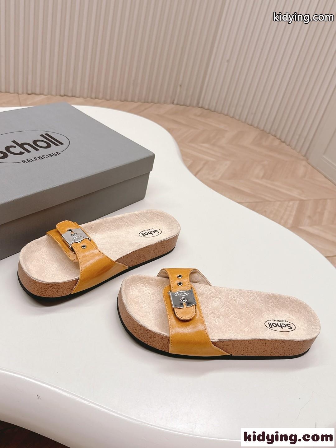 BALENCIAGA I Scholl フラット サンダル バレンシアガ サンダル コピー ブラウン-2