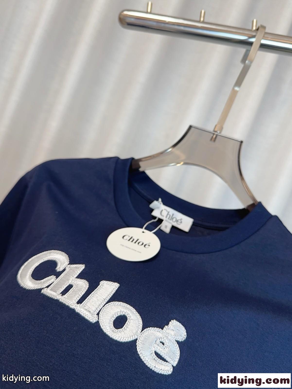 シンプル ロゴ入り 半袖Tシャツ クロエ Tシャツ スーパーコピー クルーネック ブルー-3