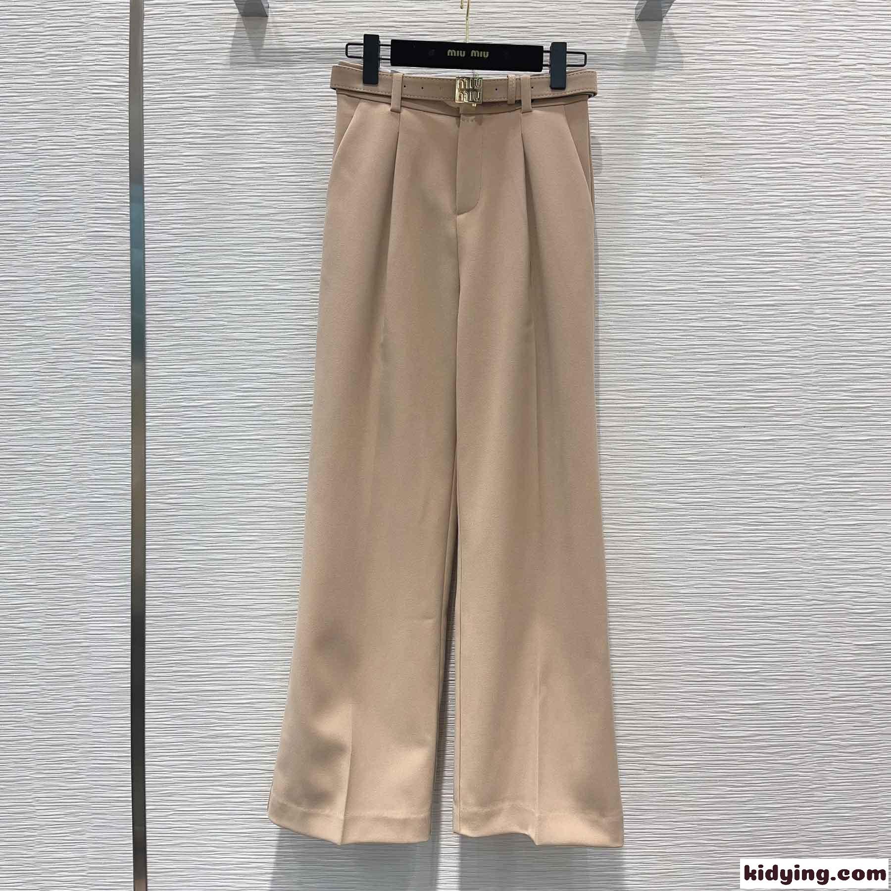 シンプル 高級感 ミッドライズ ワイドパンツ ミュウミュウ パンツ コピー レディース-0