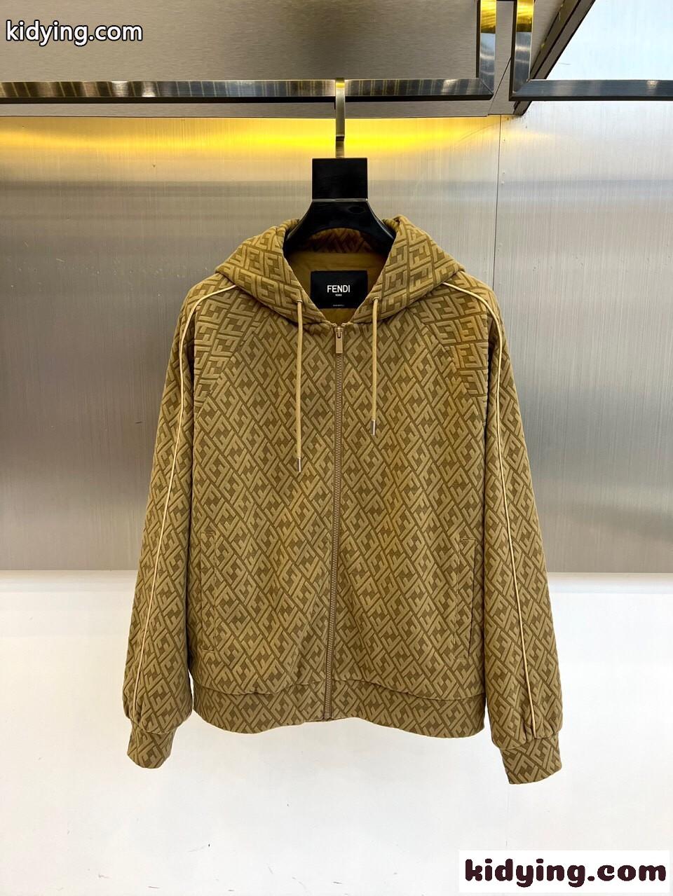 FFロゴ総柄 ジップパーカー フード付き フェンディ ジャケット 偽物 グリーン-1