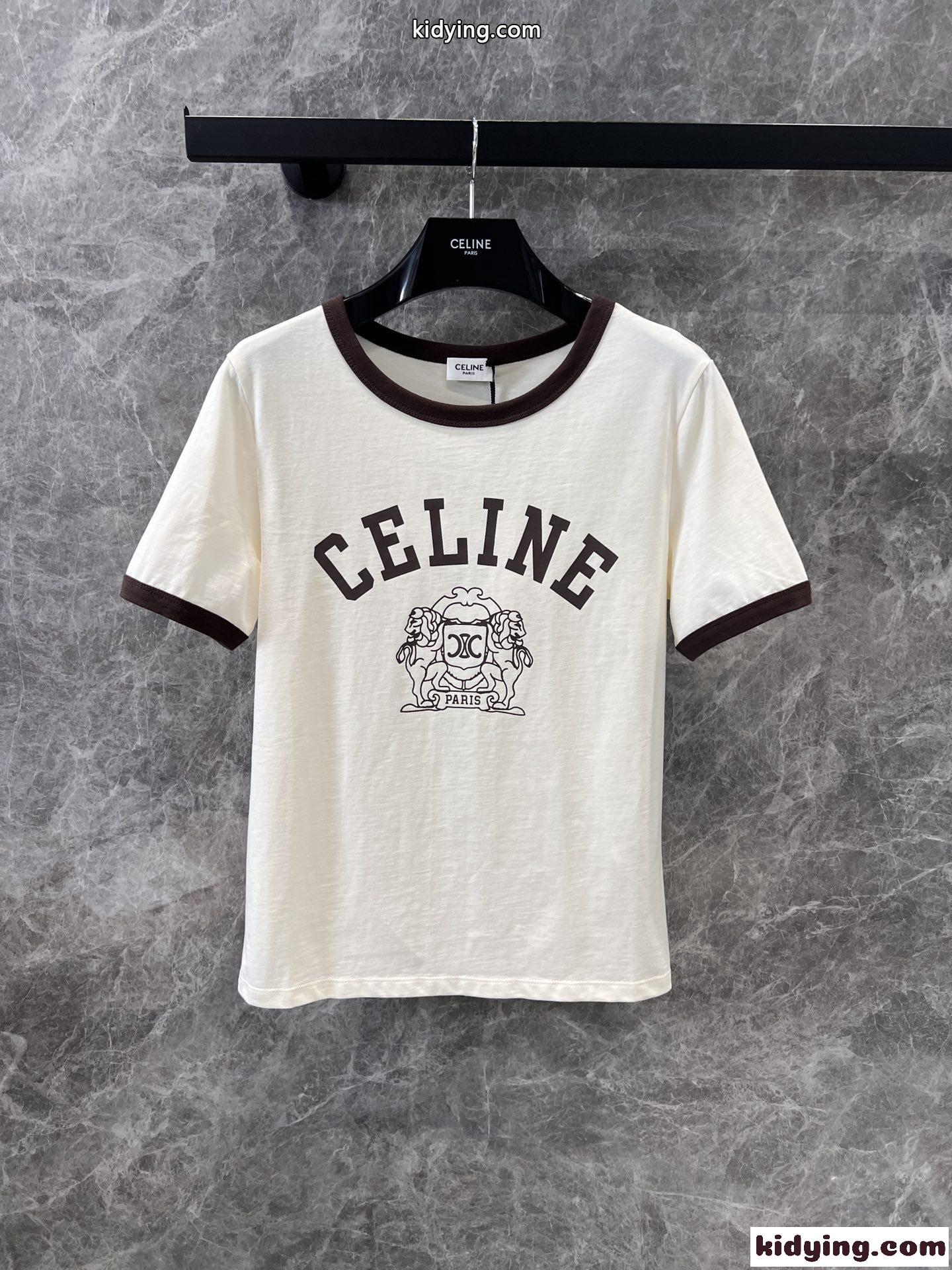 飽きのこない 人気 コットン 半袖Tシャツ セリーヌ Tシャツ コピー ホワイト-2