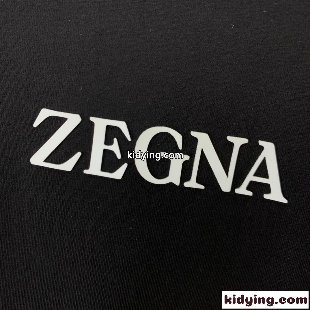 ベーシック シンプル ロゴ クルーネック 半袖Tシャツ エルメネジルド・ゼニア Tシャツ コピー ブラック-3