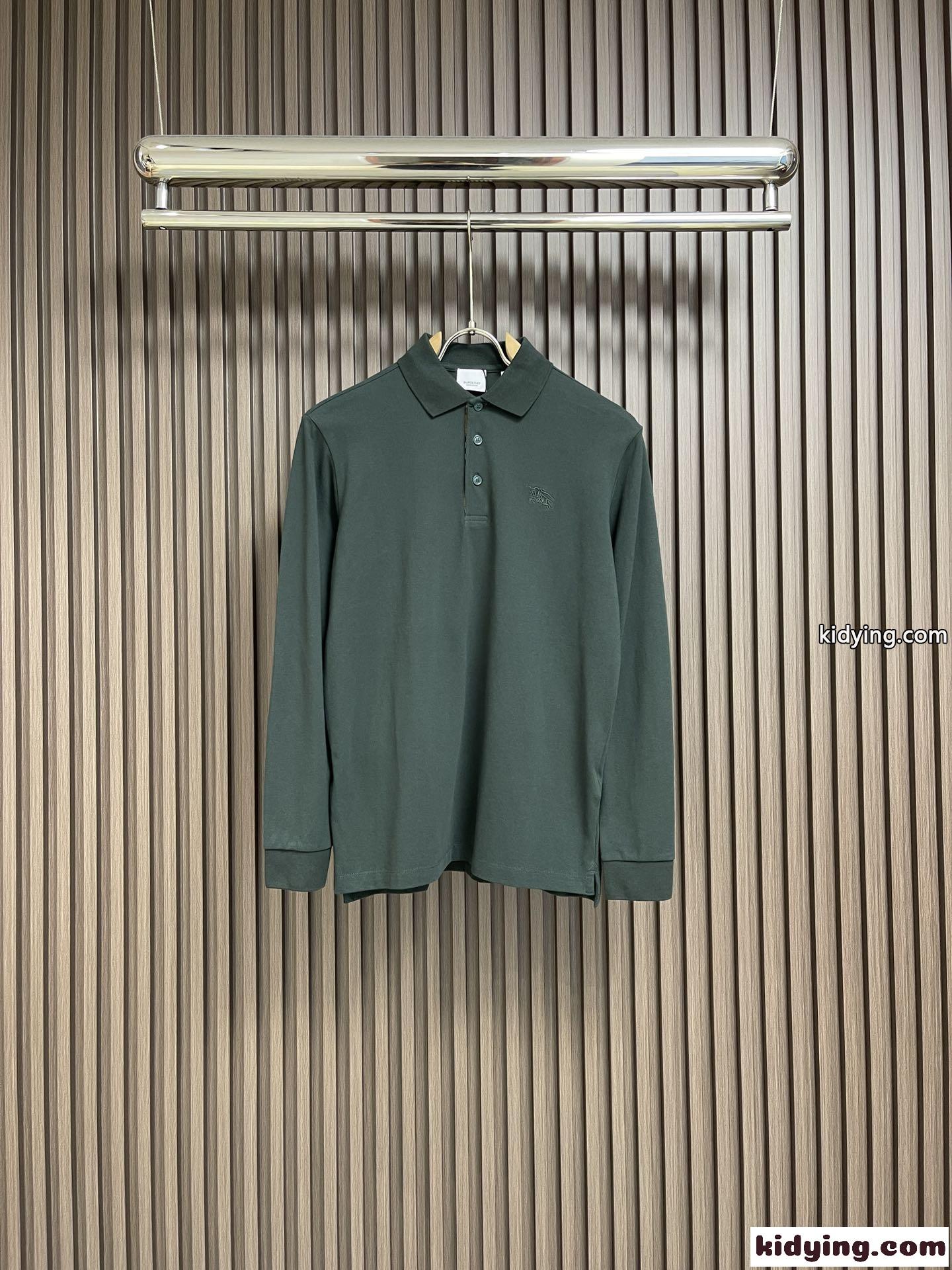 ロングスリーブ コットン ポロシャツ バーバリー Tシャツ コピー グリーン-2