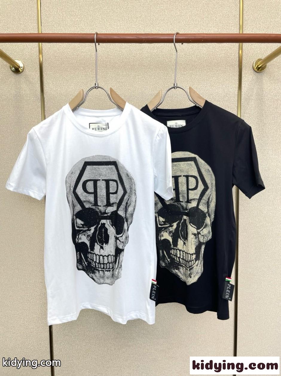スカル ロゴ クルーネック 半袖Tシャツ フィリッププレイン Tシャツ 偽物-1