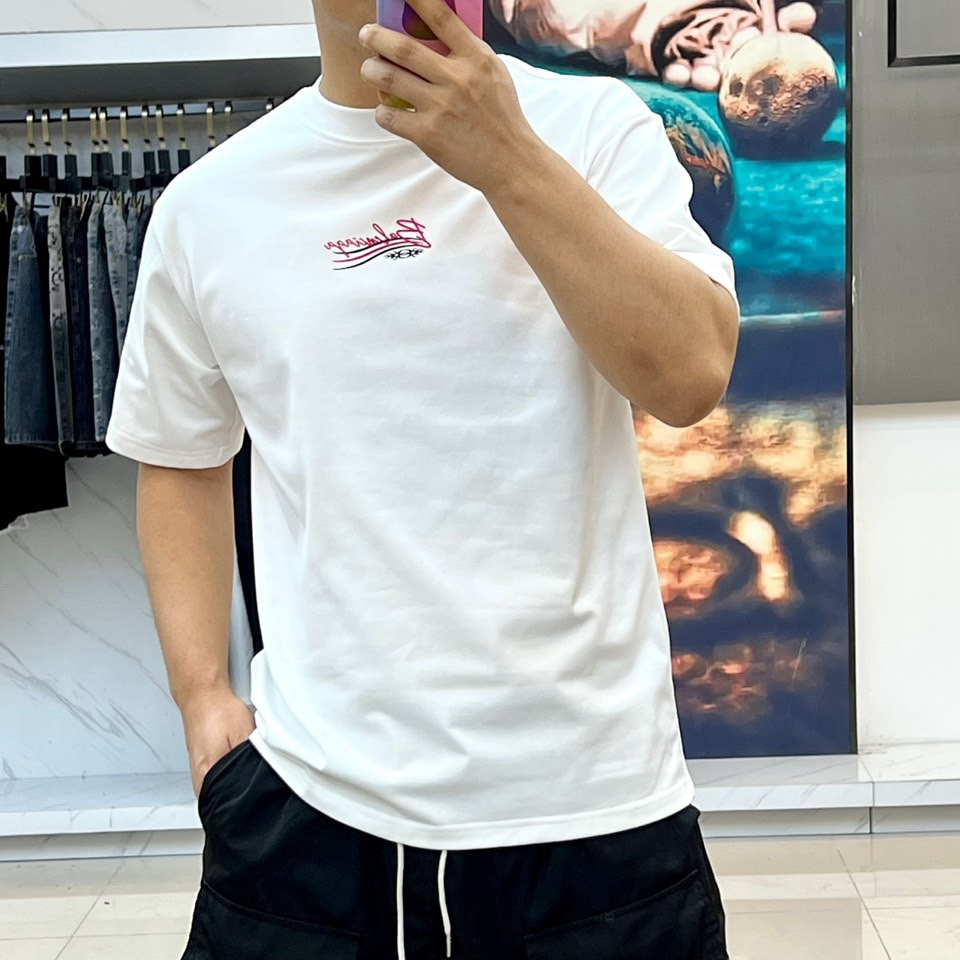 カジュアル ロゴプリント バレンシアガ Tシャツ 偽物 クルーネック コットン ホワイト-1