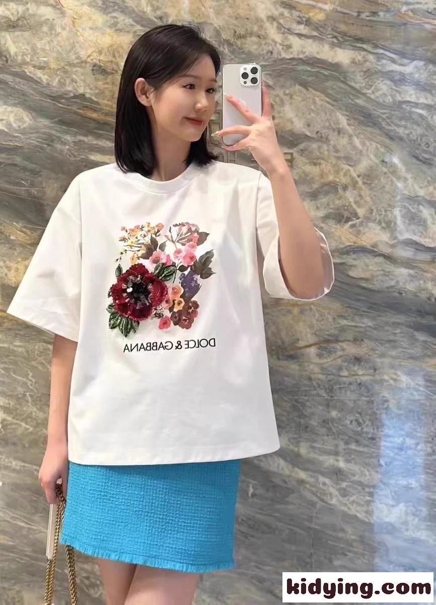 カジュアル おしゃれ プリント 半袖Tシャツ ドルチェ&ガッバーナ Tシャツ コピー ホワイト-4