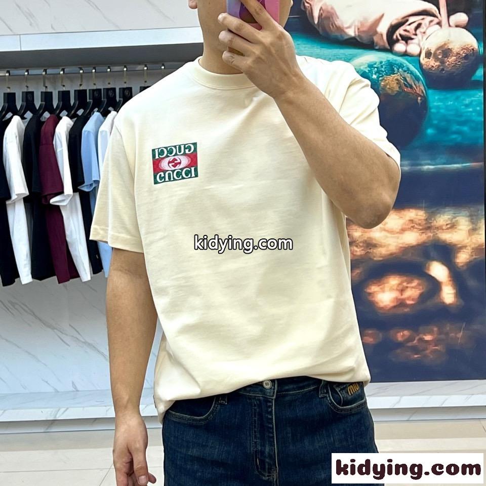 定番 カジュアル ロゴ コットン 半袖Tシャツ グッチ Tシャツ コピー ベージュ-1