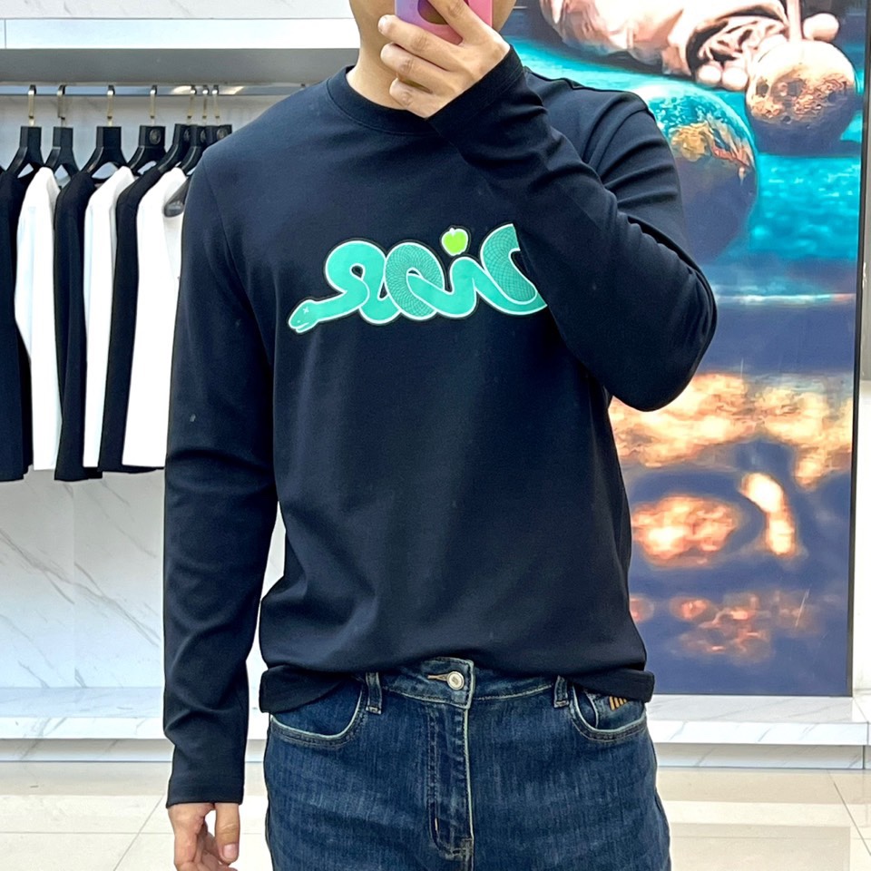 シンプル ロゴ入り 長袖Tシャツ クリスチャン・ディオール Tシャツ コピー ブラック-1