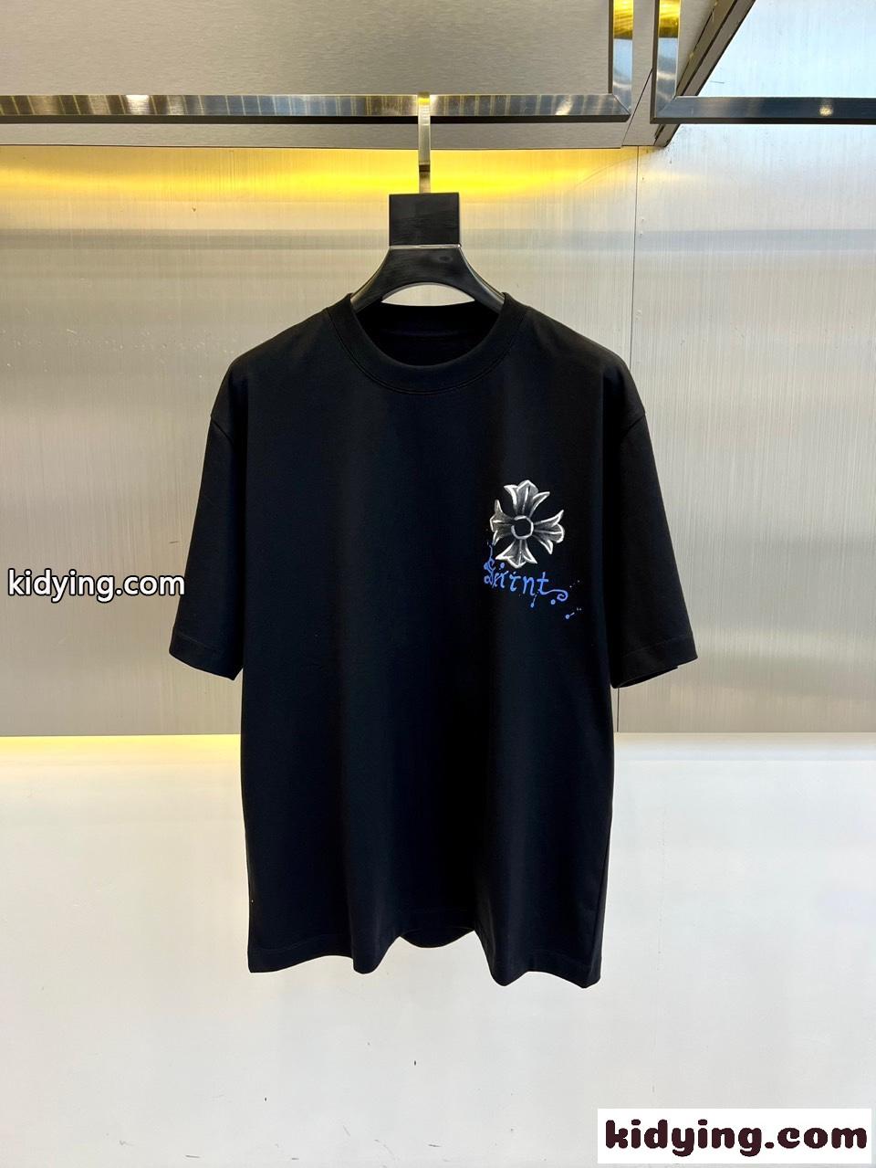 ストリート カジュアル コットン 半袖Tシャツ クロムハーツ Tシャツ コピー ブラック-0
