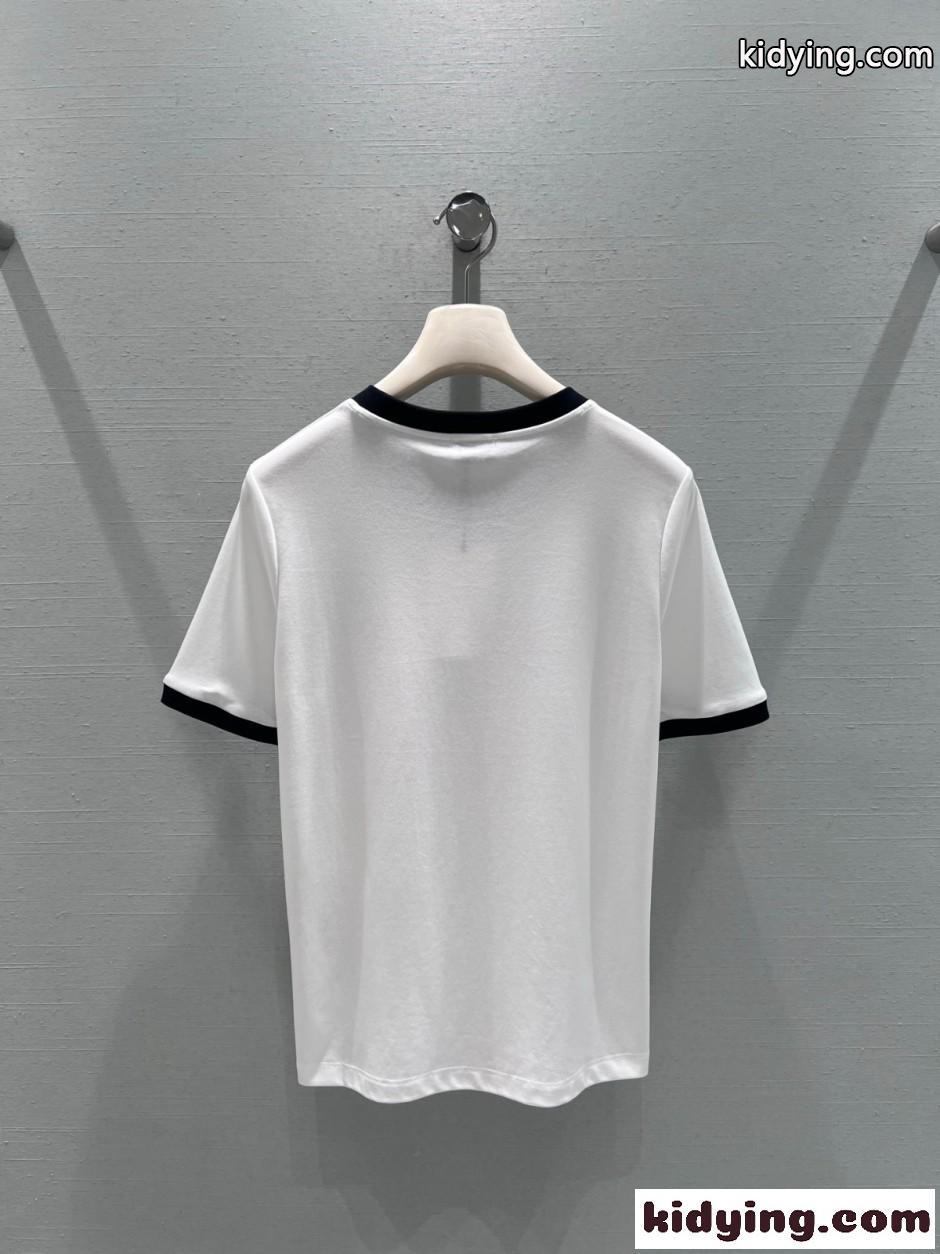 カジュアル おしゃれ コットン 半袖Tシャツ セリーヌ Tシャツ 偽物 ホワイト-1