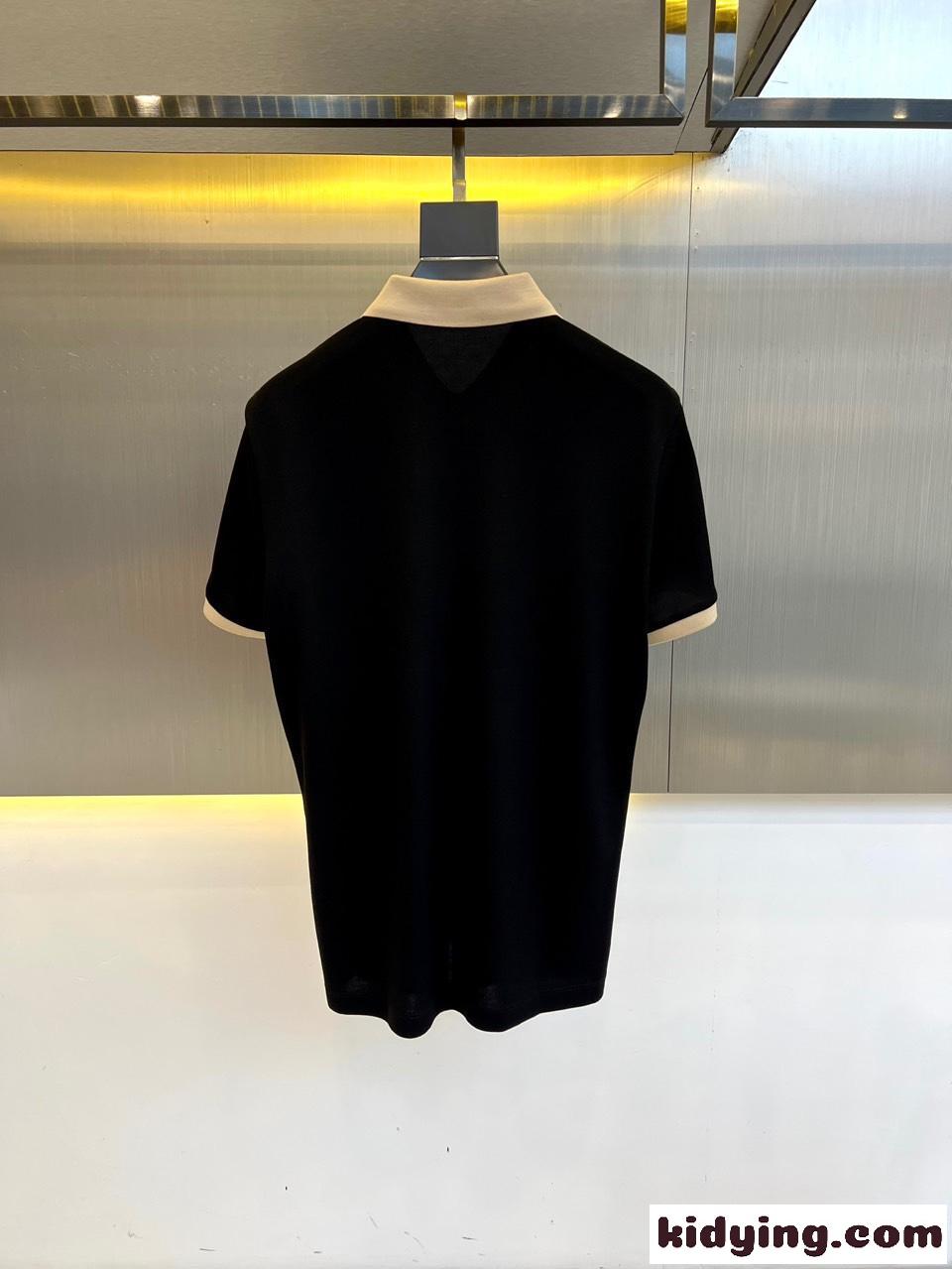 おしゃれ バイカラー 半袖ポロシャツ エルメネジルド・ゼニア Tシャツ コピー ブラック-1