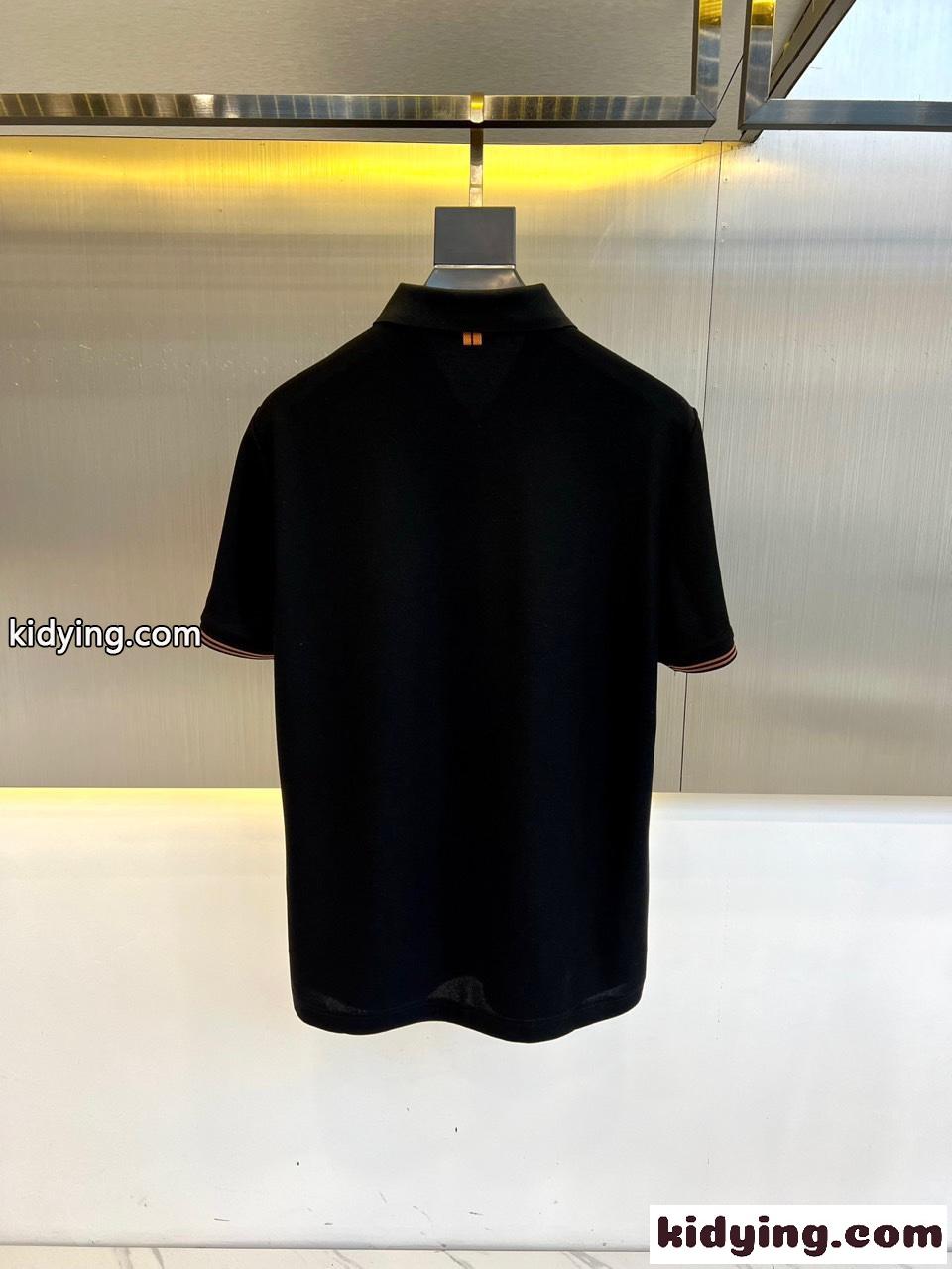 洗練された ハーフジップ ポロシャツ エルメネジルド・ゼニア Tシャツ コピー ブラック-4