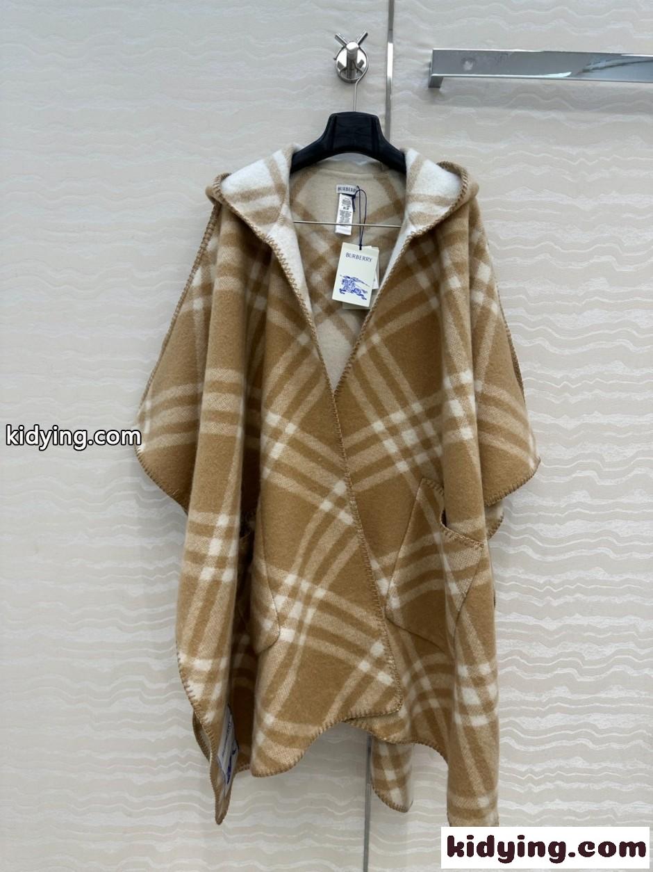 リバーシブル チェック カシミヤケープ バーバリー ジャケット コピー キャメル-2