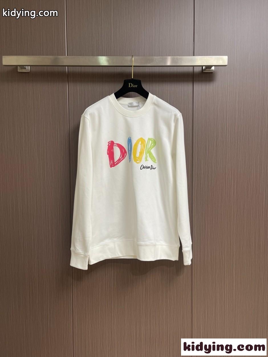 定番 ロゴ コットン スウェットシャツ クリスチャン・ディオール Tシャツ コピー ホワイト-0