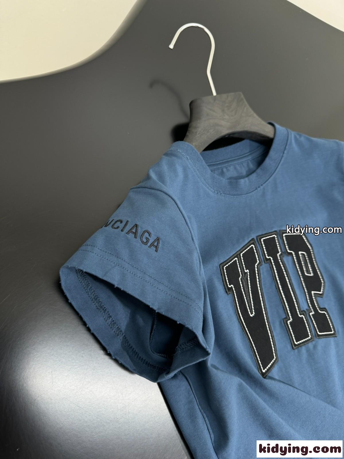 カジュアル フェンミン コンパクト 半袖Tシャツ バレンシアガ Tシャツ コピー ブルー-2