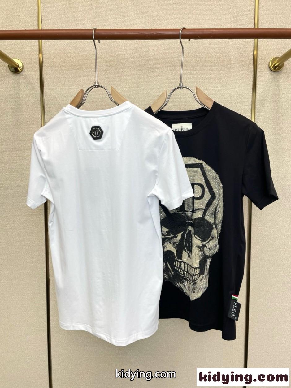 スカル ロゴ クルーネック 半袖Tシャツ フィリッププレイン Tシャツ 偽物-2