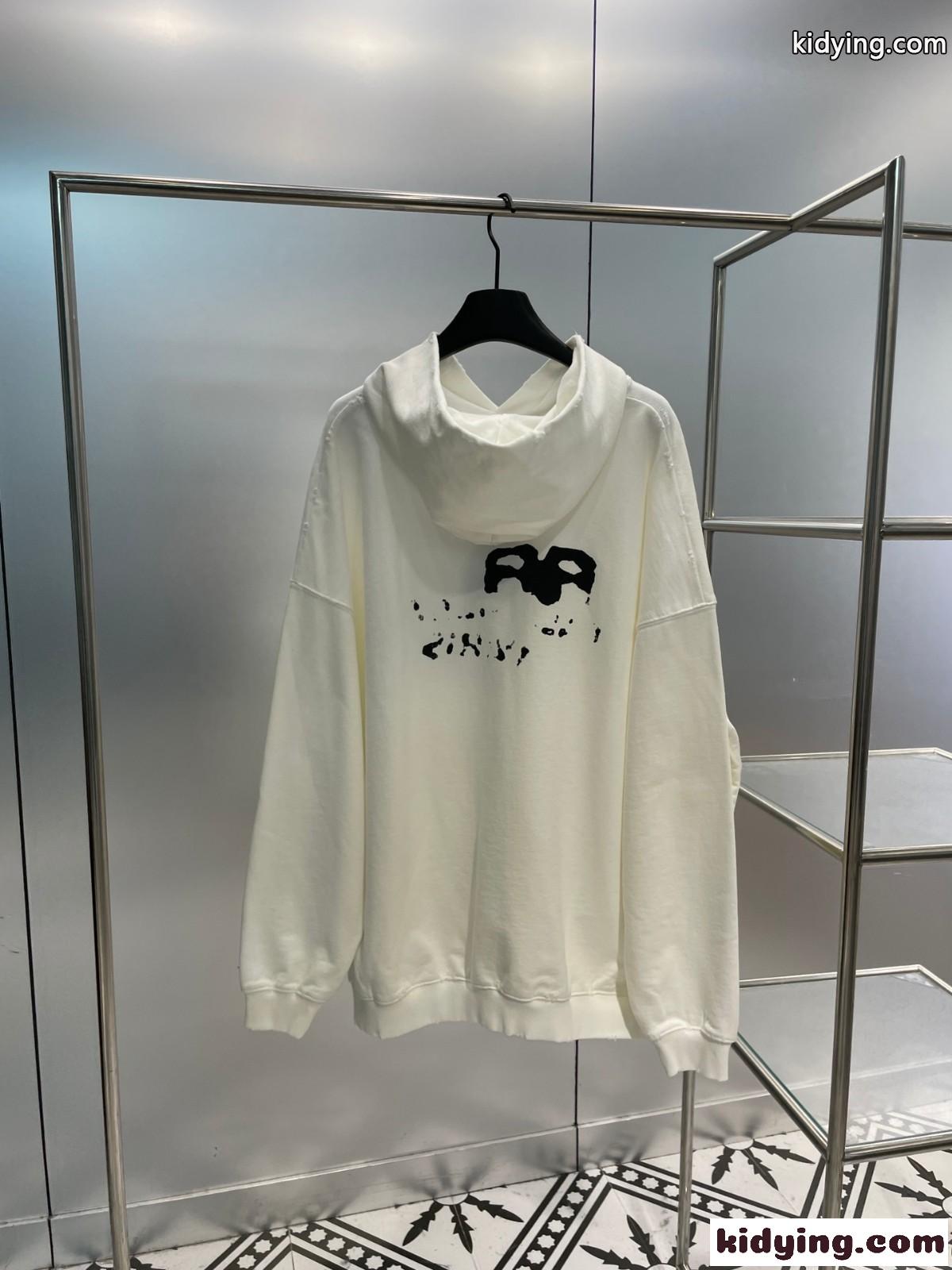 カジュアル バレンシアガ HAND DRAWN BB ICON HOODIE ラージフィット コピー ホワイト-1