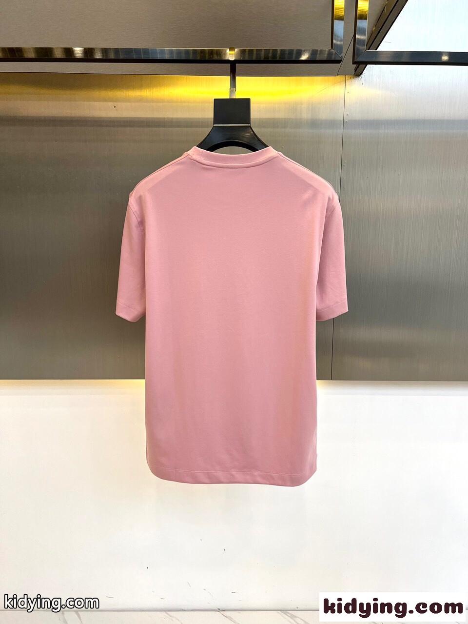 快適 冷感 クルーネック 半袖Tシャツ エルメネジルド・ゼニア Tシャツ コピー ピンク-4