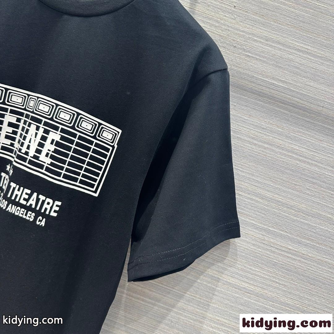 セリーヌ Tシャツ コピー シンプル プリント クルーネック 半袖 コットン ブラック-1