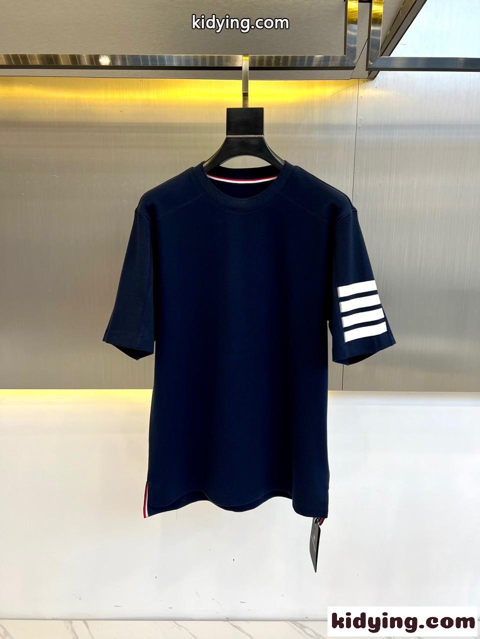 カジュアル 人気 コットン 半袖Tシャツ トムブラウン Tシャツ スーパーコピー ネイビー-0