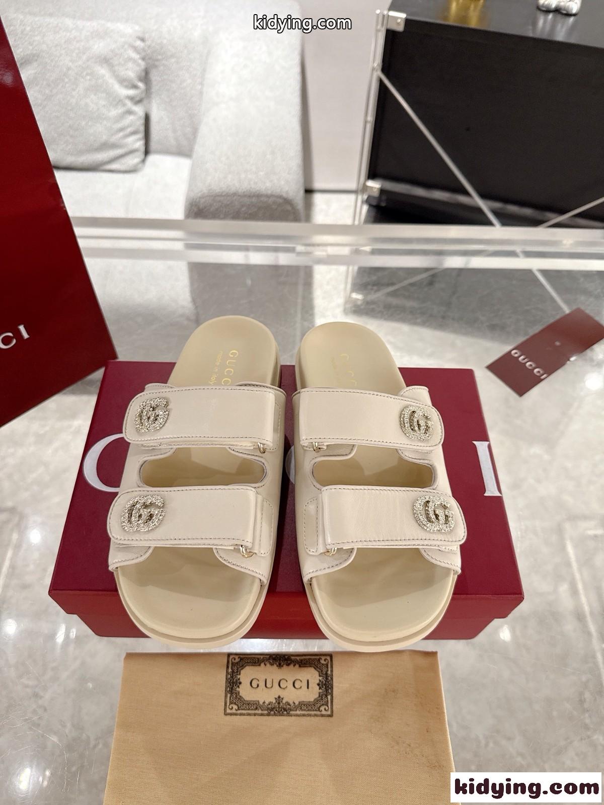 クリスタル ダブルG付き ウィメンズ サンダル グッチ スーパーコピー ホワイト-2