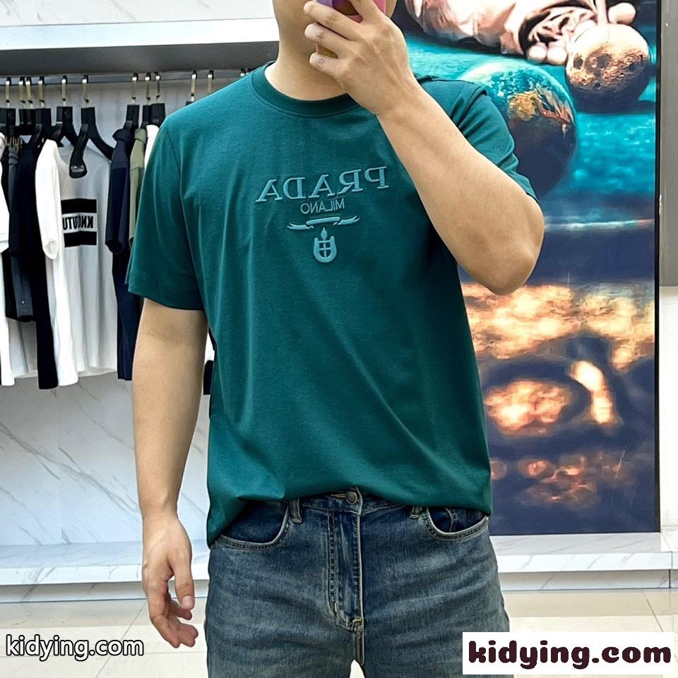 シンプル ロゴ入り コットンジャージー 半袖Tシャツ プラダ Tシャツ コピー グリーン-2