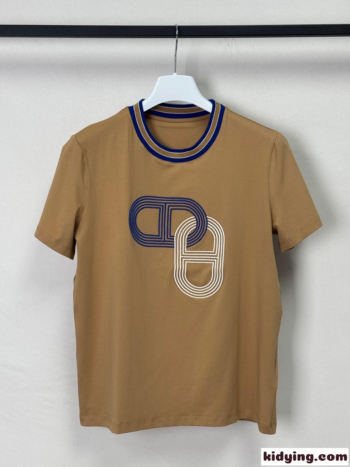 お洒落 クルーネック 合わせやすい エルメス Tシャツ コピー コットン ベージュ-2