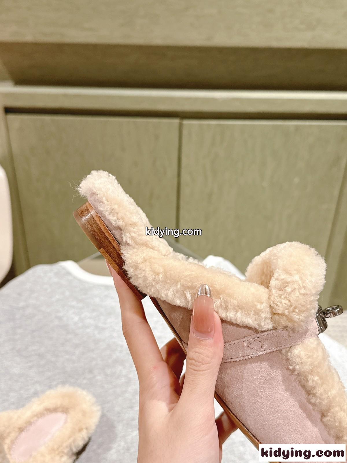可愛い モコモコ ミュール オズ エルメス シューズ コピー ピンク-0