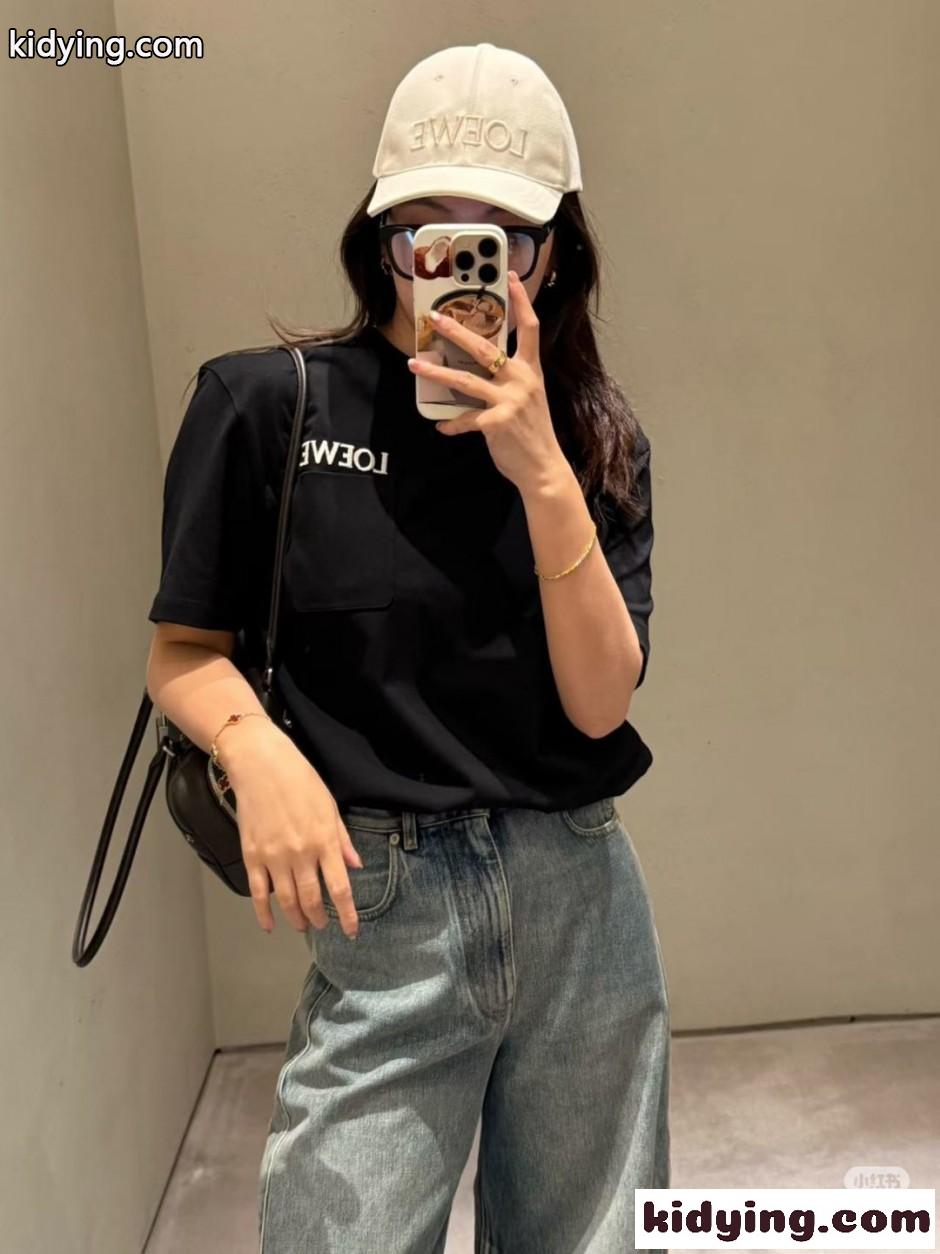 ロゴ入り クルーネック 半袖Tシャツ ロエベ Tシャツ コピー ブラック-4