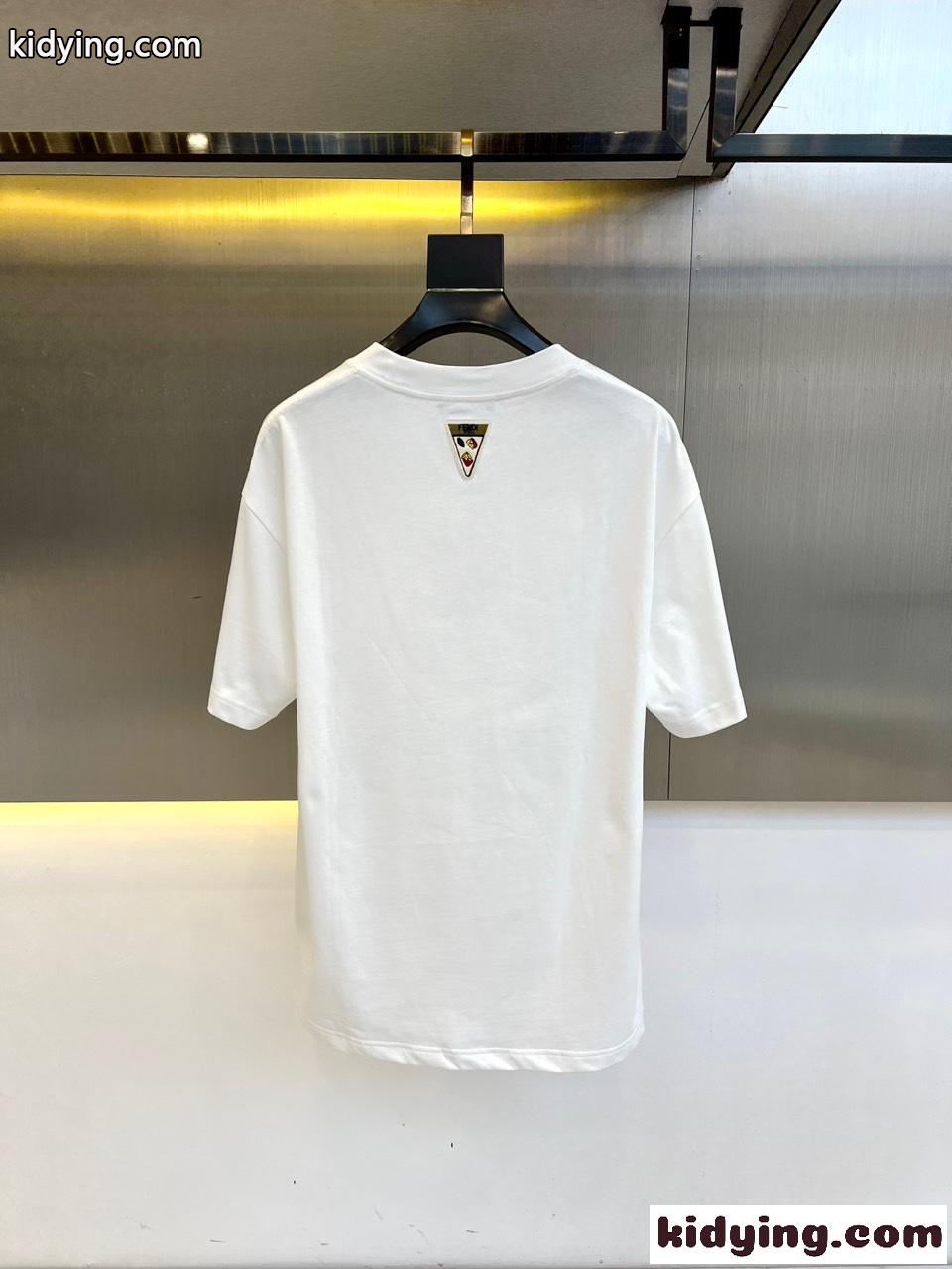 シンプル ロゴ刺繍 コットン 半袖Tシャツ フェンディ Tシャツ 偽物 ホワイト-3