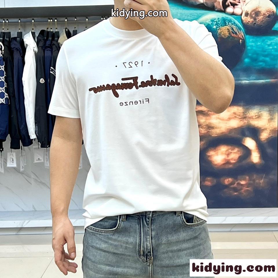 シンプル ロゴ入り 半袖Tシャツ サルヴァトーレ・フェラガモ Tシャツ コピー ホワイト-1