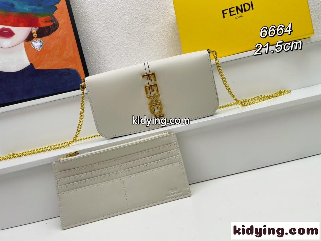 フェンディグラフィ 財布内蔵ミニバッグ スーパーコピー ホワイトレザー チェーン 財布-1