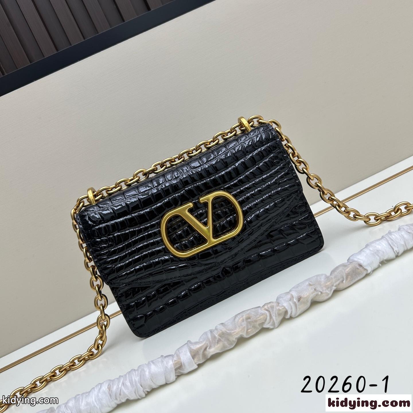 ヴァレンティノ バッグ コピー 上品 クロコダイルレザー ショルダーバッグ ブラック-0