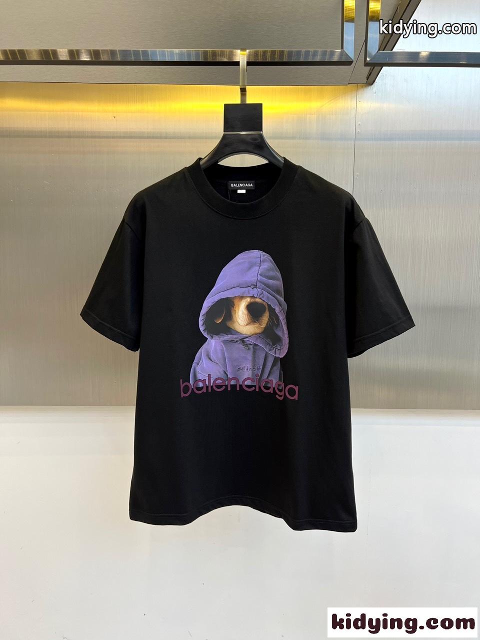 定番 ロゴプリント クルーネック 半袖Tシャツ バレンシアガ Tシャツ 偽物 ブラック-0
