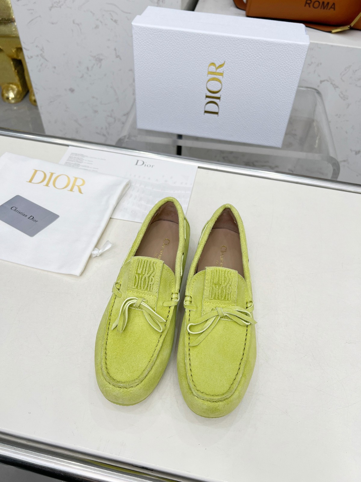 カジュアル エレガント Miss Dior Street ローファー スーパーコピー スエード グリーン-3
