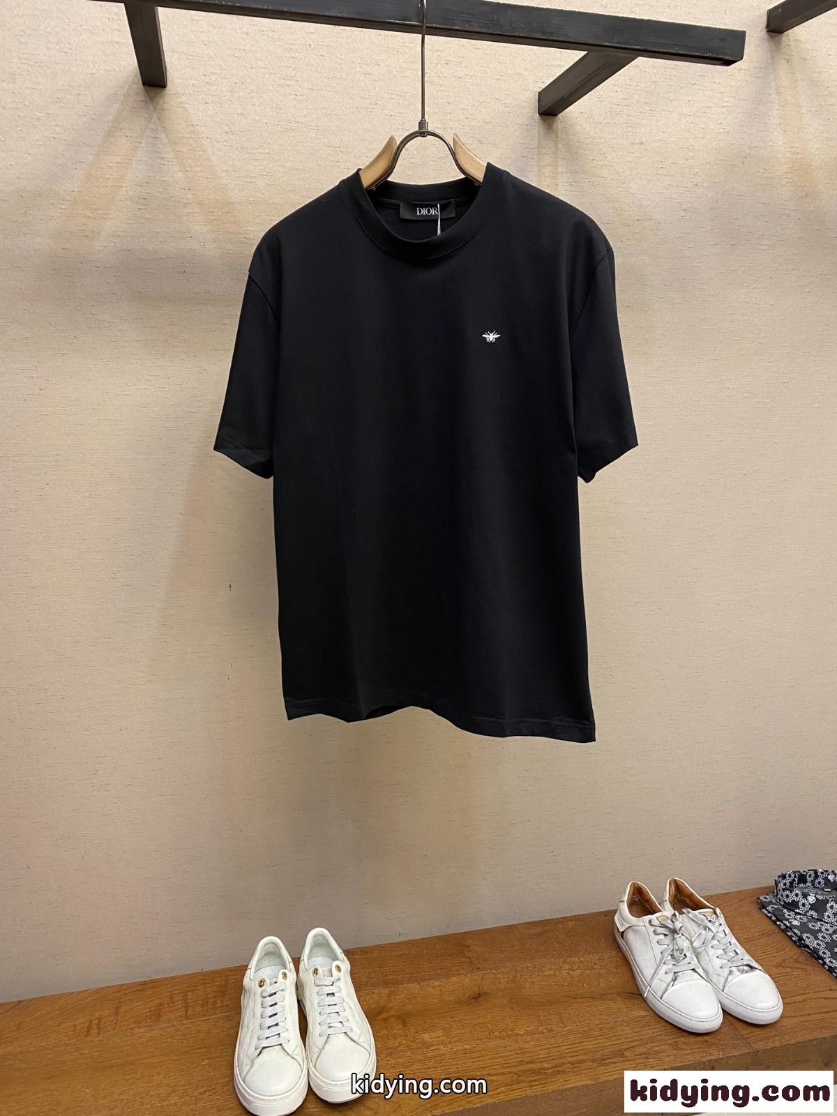シンプル 刺繍入り クルーネック 半袖Tシャツ クリスチャン・ディオール Tシャツ コピー ブラック-0