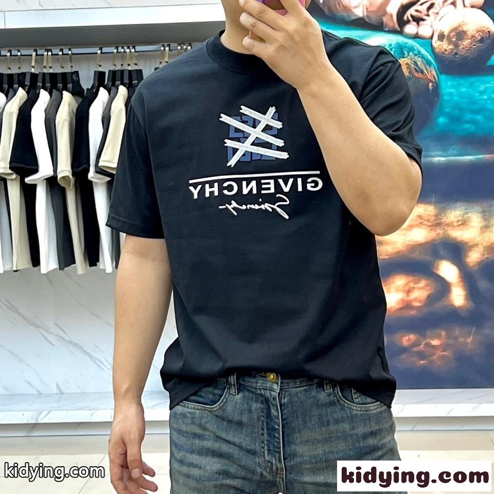 ジバンシィ Tシャツ 偽物 ロゴ入り お洒落 半袖Tシャツ コットン ブルー-1