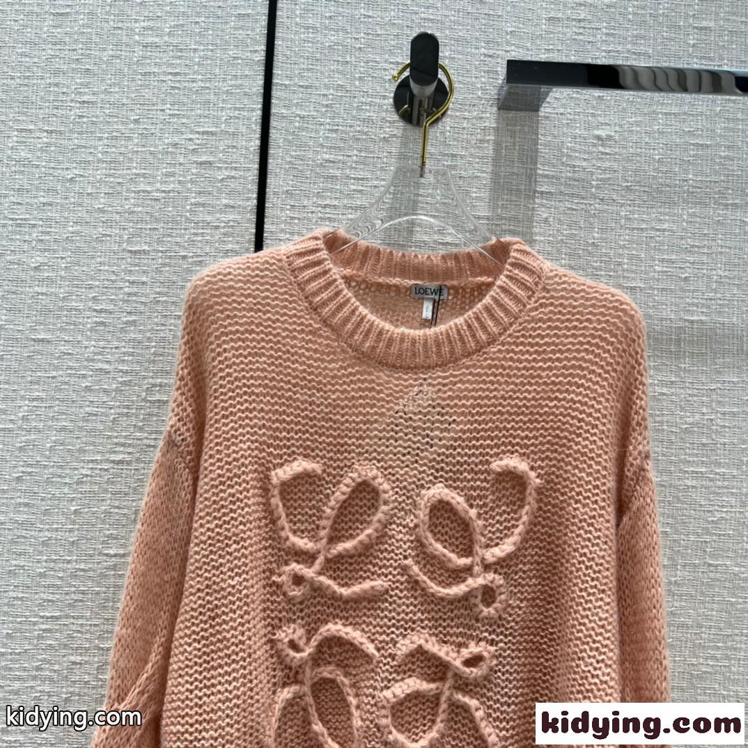 モヘア アナグラム クルーネック ロエベ セーター コピー ロゴ 刺繍 ゆったり ニット-2