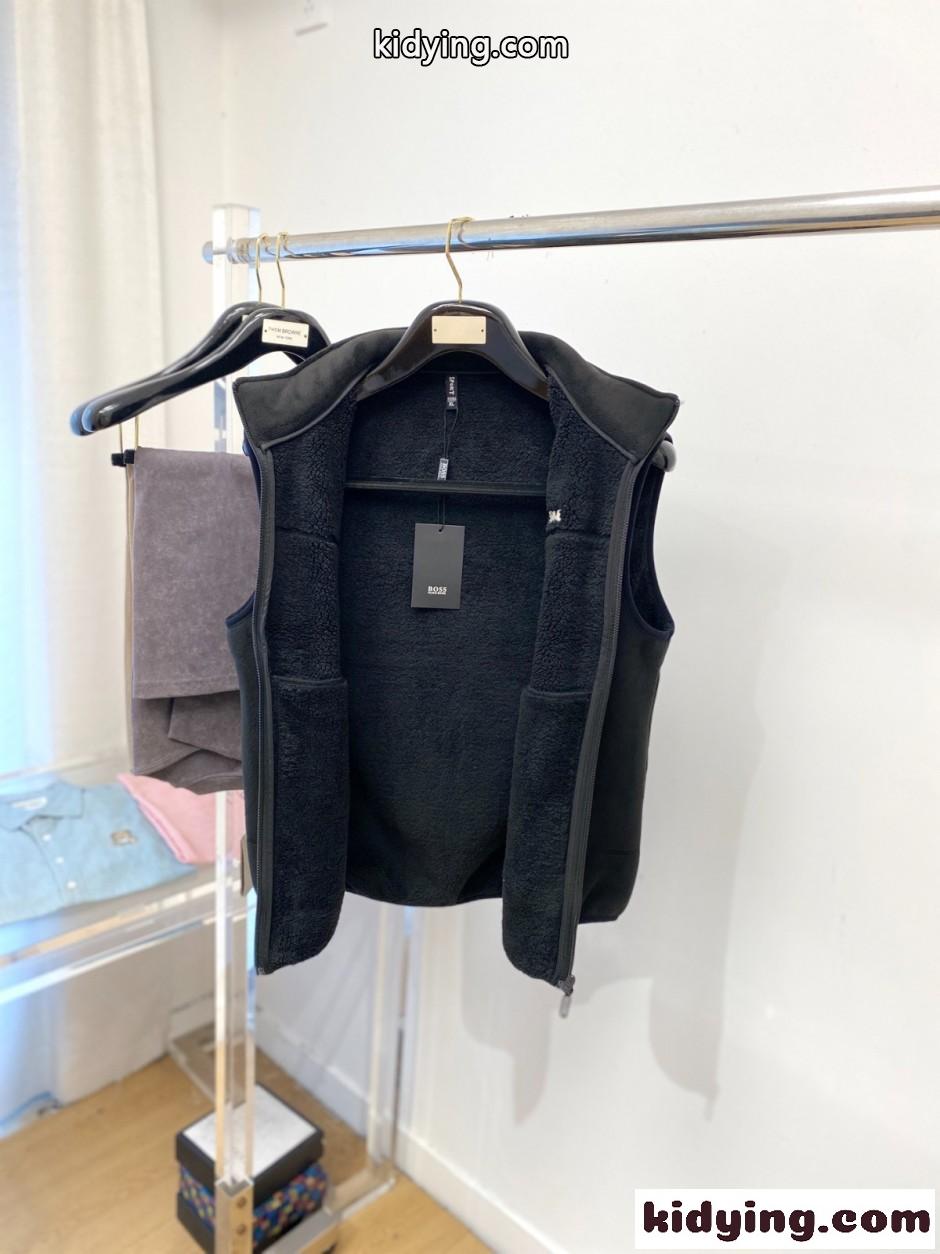 シンプル ロゴ刺繍 裏起毛 ジップアップベスト ヒューゴ・ボス ジャケット 偽物 ブラック-1