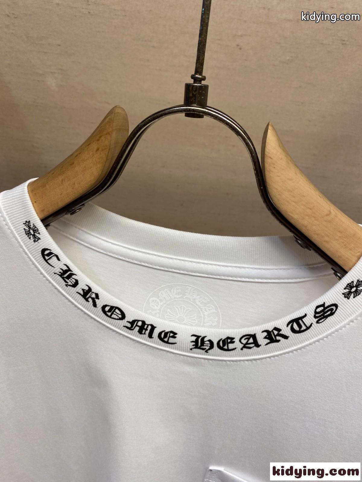 お洒落 ロゴプリント クルーネック 半袖Tシャツ クロムハーツ Tシャツ コピー コットン ホワイト-1