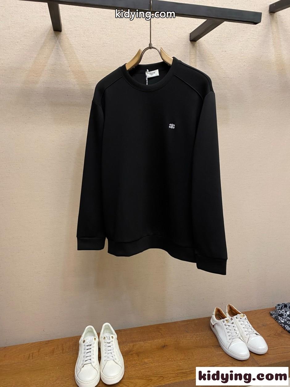 シンプル トリオンフ刺繍 スウェットシャツ セリーヌ Tシャツ 偽物 ブラック-0