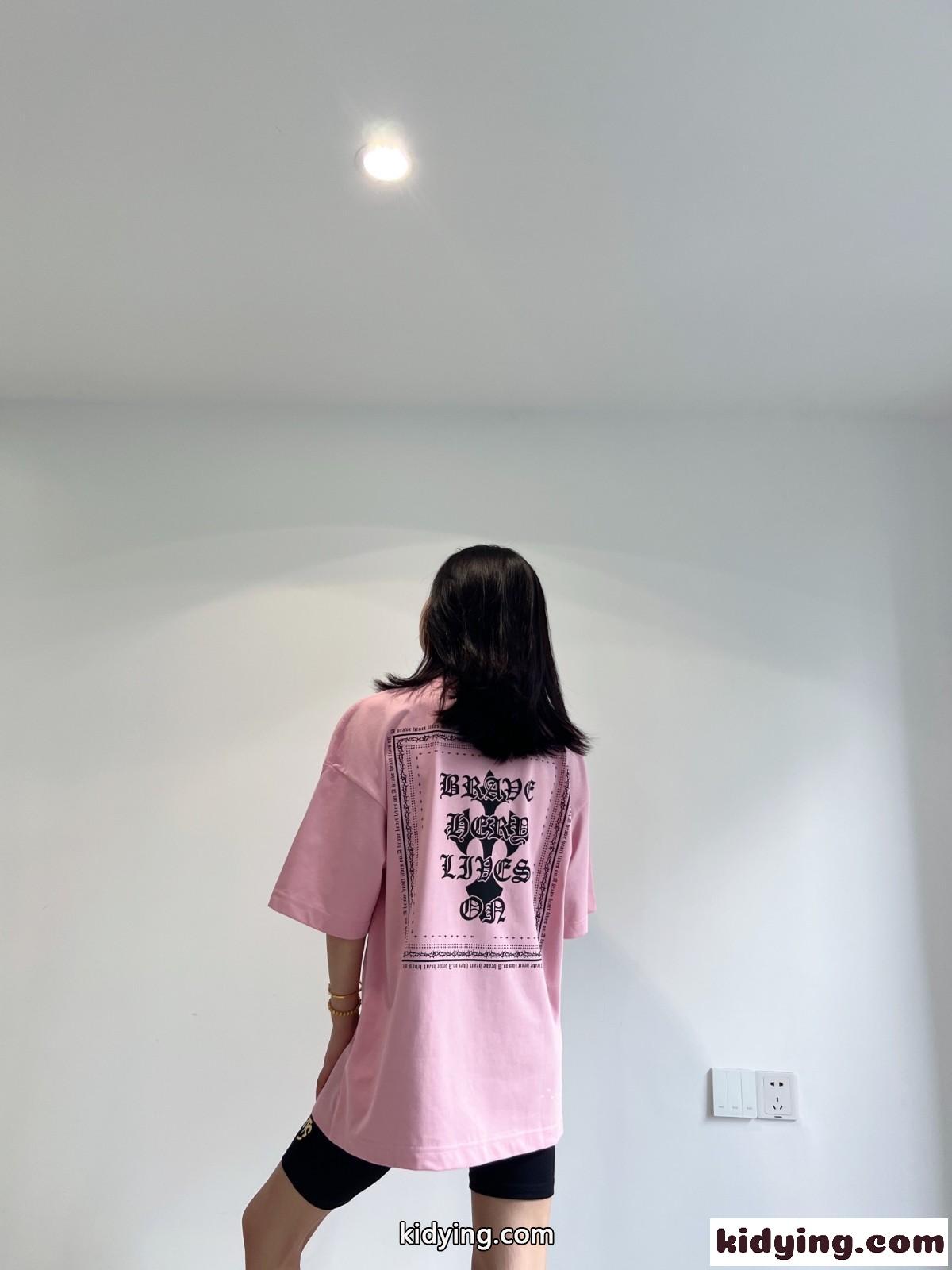 人気 オーバーサイズ 体型カバー ストリート系 プリント クロムハーツ 半袖Tシャツ コピー クルーネック着痩せ-3