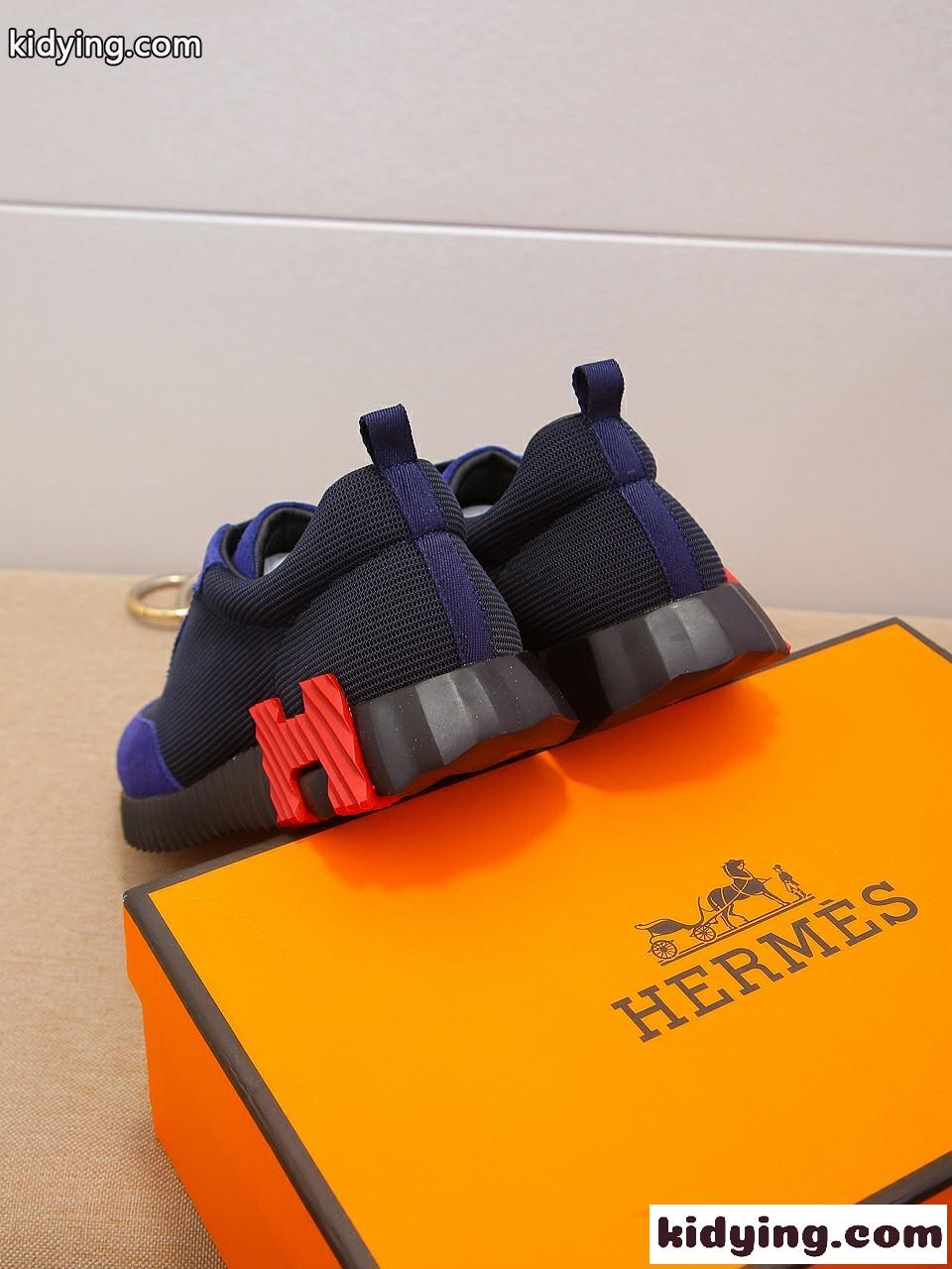 春夏 レザー メッシュ 滑り止め メンズ カジュアルジューズ 通気 快適 レースアップ エルメス スニーカー コピー-2