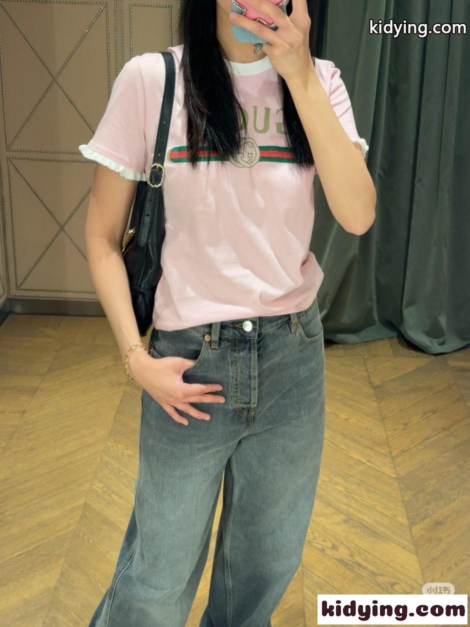 人気 カジュアル ロゴ入り コットン 半袖Tシャツ グッチ Tシャツ コピー ピンク-5