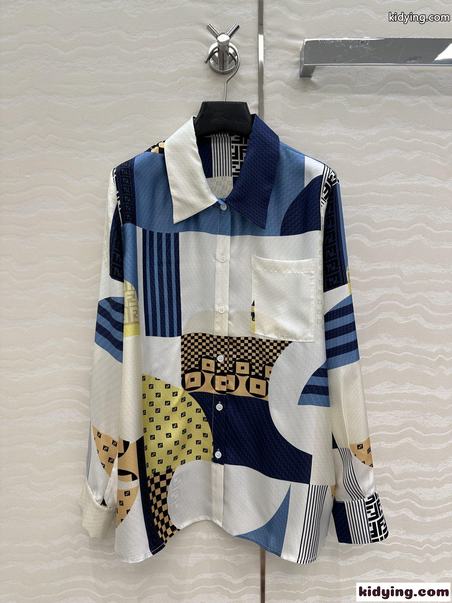 フェンディ シャツ コピー パッチワークプリント シルクシャツ レディース トップス-2