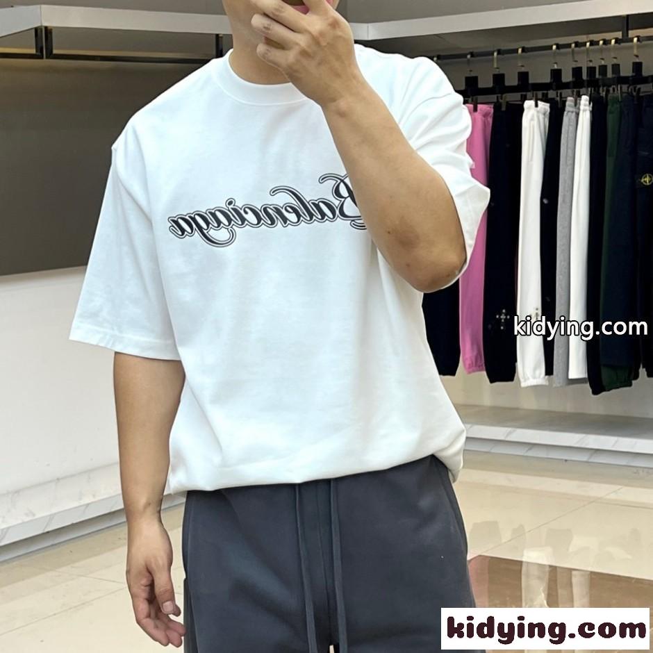 バレンシアガ Tシャツ 偽物 スクリプトロゴ クルーネック 半袖Tシャツ ホワイト-0