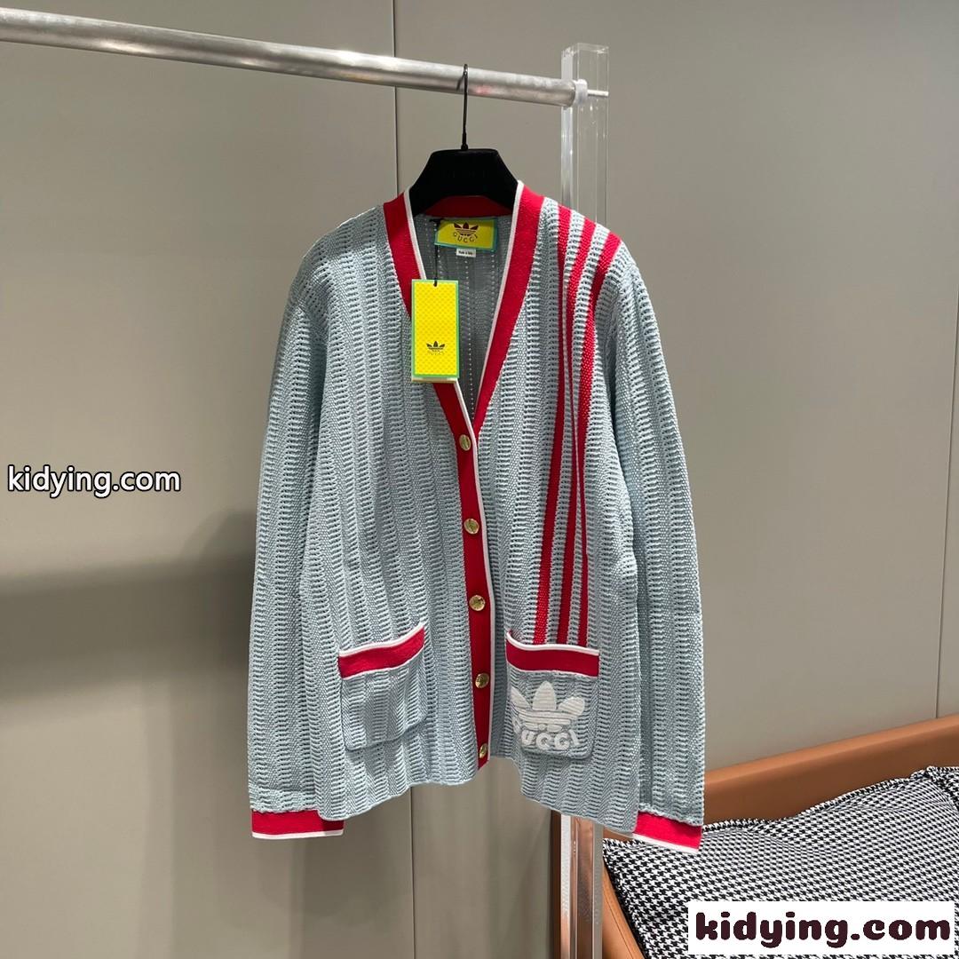 adidas x Gucci リブステッチ カーディガン グッチ カーディガン コピー Vネック 長袖-0
